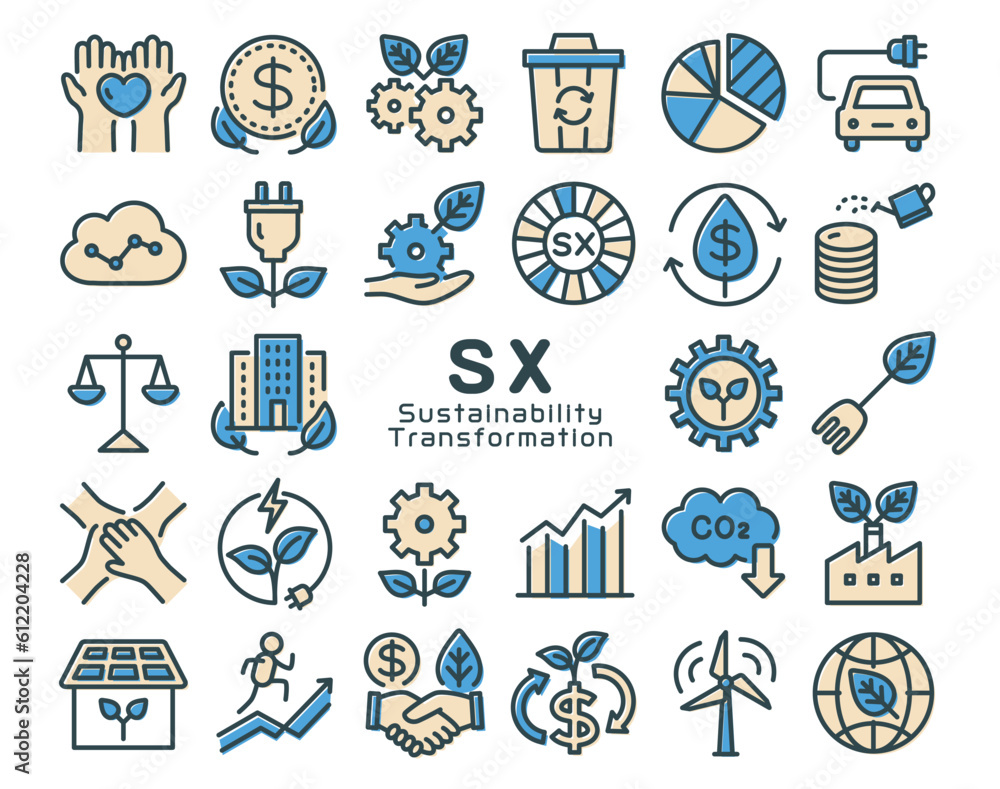 SX(Sustainability Transformation) カラフルなアイコンセット SX(Sustainability Transformation) カラフルなアイコンセット