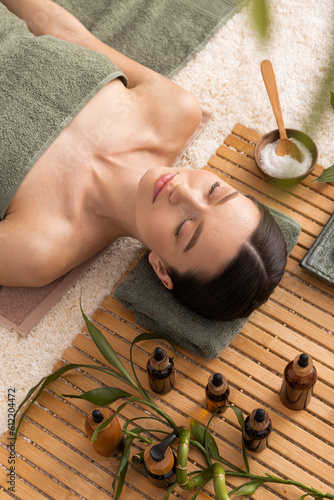Concept of spa, relax and self care with beautiful young woman