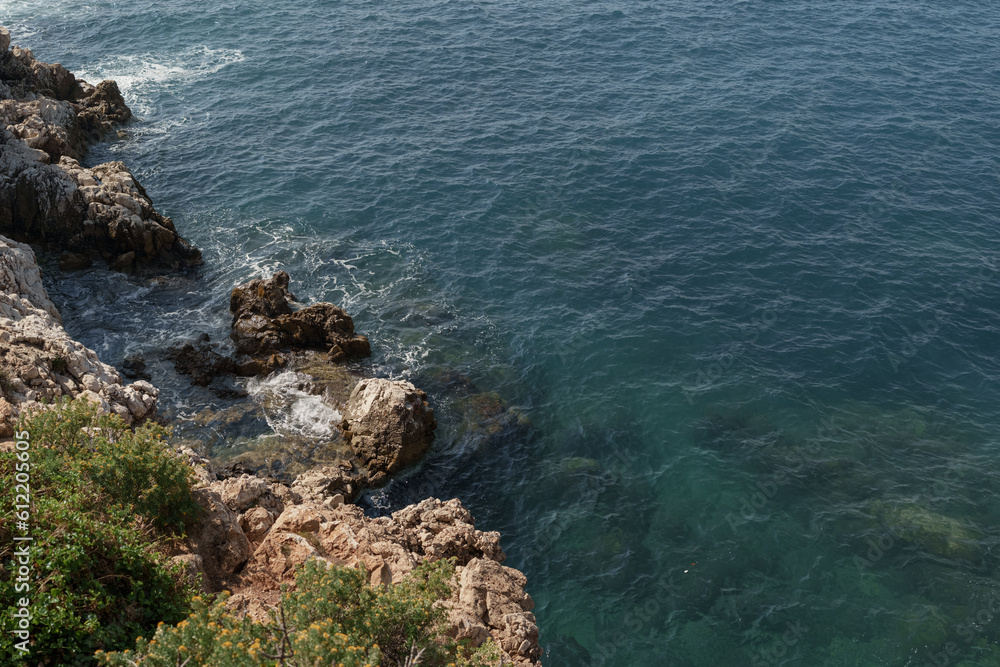 Wild coast of Cap de Nice on a warm spring day