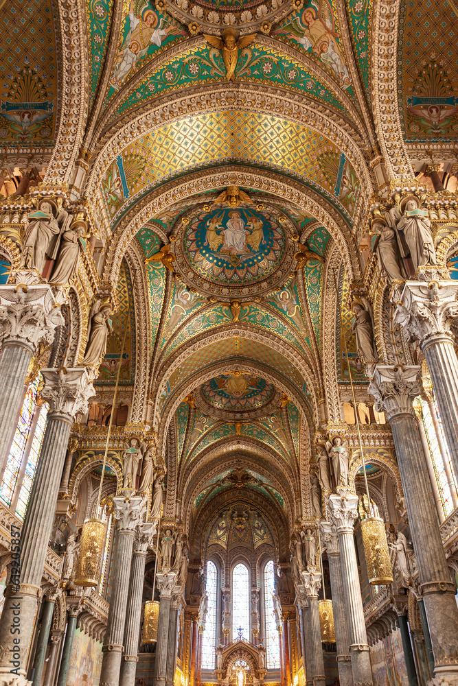 Interior decoration of Basilica of Notre-Dame de Fourviere in Lyon,
