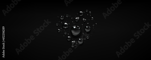 Heart rain water drop bubble vector background. Glass surface with realistic clear condensation love shape 3d effect. Dark spray abstract raindrop illustration with tear blob. Rainy liquid aqua design