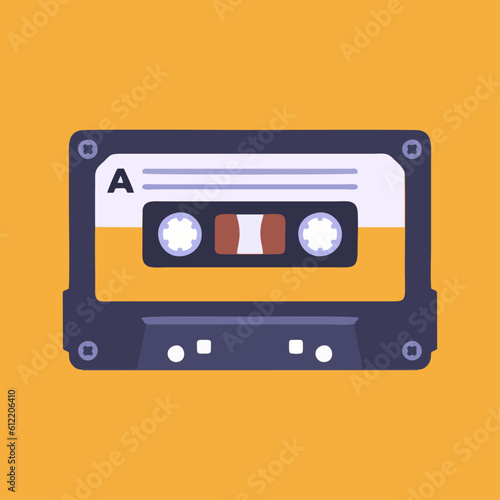 music cassette retro vector design on yellow background