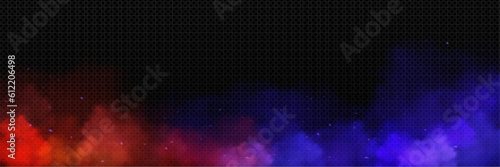 Blue vs red smoke effect black vector background. Abstract neon flame cloud with dust cold versus hot concept. Sport boxing battle competition fog transparent wallpaper design. Police digital banner