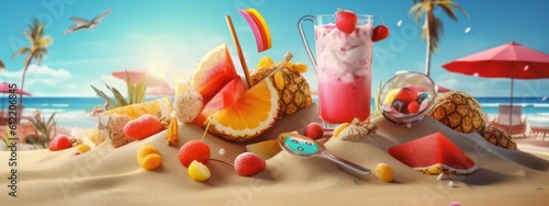 Summer Background with Various Elements, Summer Festive Time Concept. Generative Ai