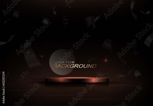 Round podium on a brown background with dull tinsel