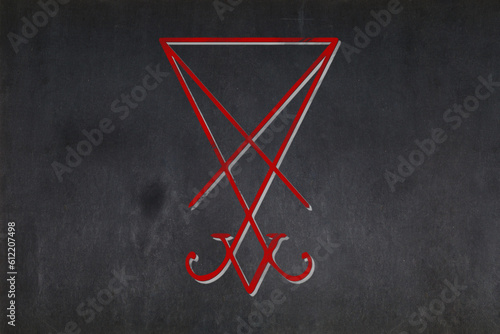 Sigil of Lucifer drawn on a blackboard photo