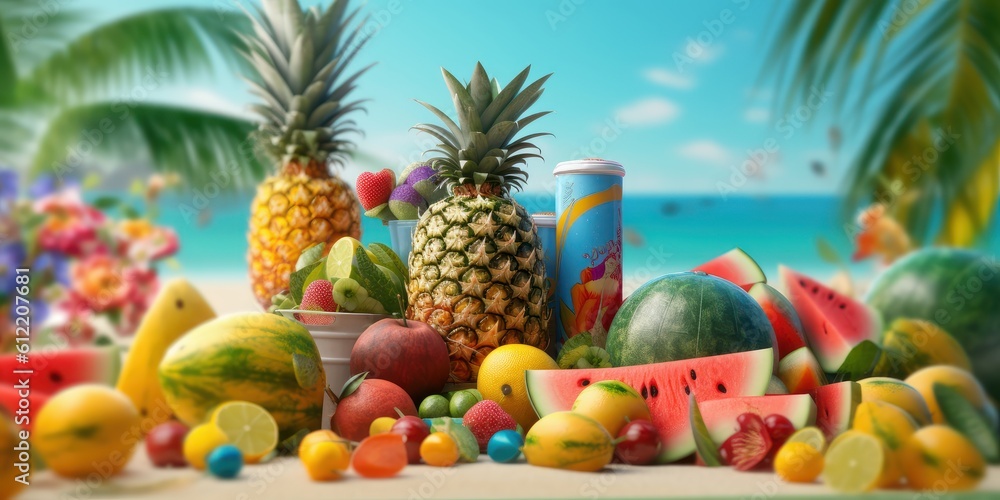 Freshy Various Fruits For Summer Background, Summer Festive Time Concept. Generative Ai Freshy Various Fruits For Summer Background, Summer Festive Time Concept. Generative Ai