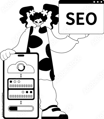 daughter and waiter . cloud storehouse and SEO subject . bootleg and flannel occupation artwork. Trendy style, Vector Illustration