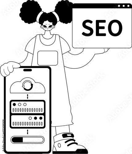 daughter and waiter . cloud storehouse and SEO draw a bead on . bootleg and washcloth occupation artwork. Trendy style, Vector Illustration
