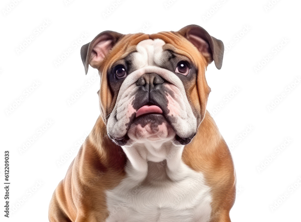 Portrait of a bulldog isolated on white background, Generative AI