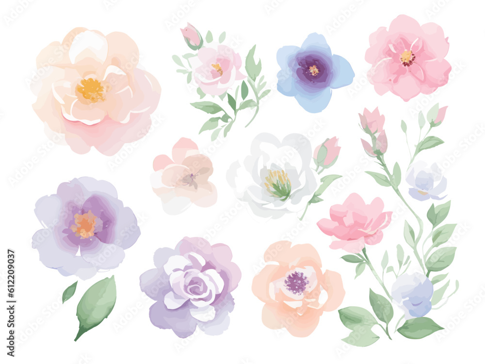 set of flowers seamless pattern 