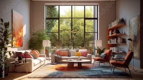 3d rendering living room modern minimalist look design Generative AI