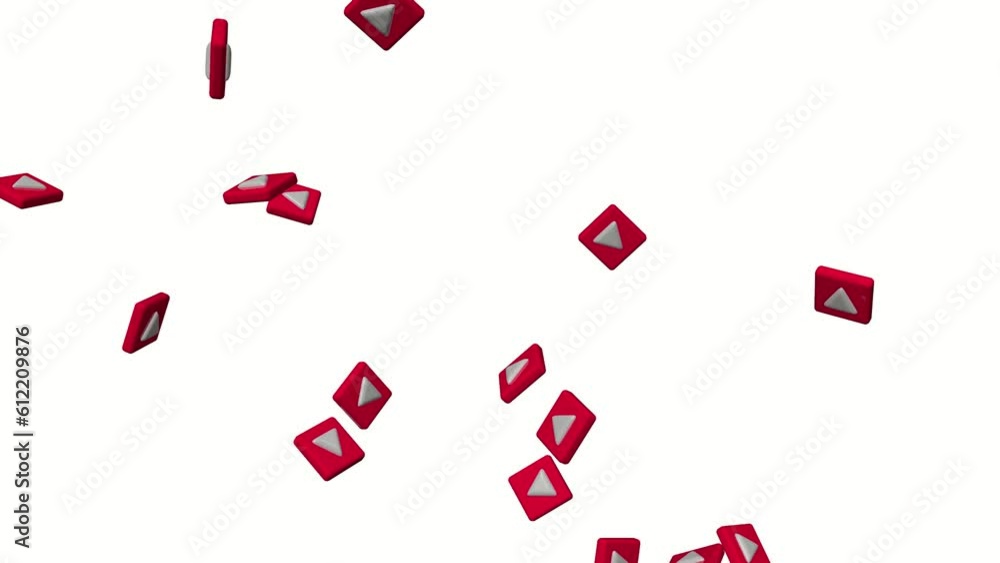 Video content icons flying randomly on a white background. Background with player icons. Video content icons flying randomly on a white background. Background with player icons.