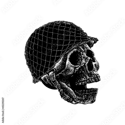 world war army skull hand drawing vector isolated on background.