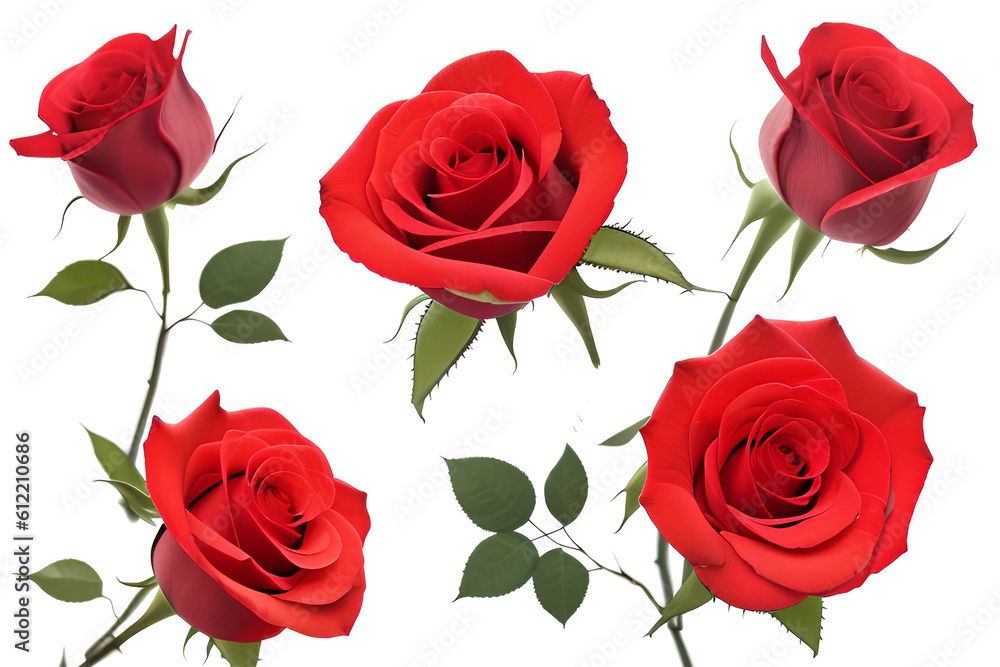 Roses flowers bouquet isolated on white background. Closeup. Generative AI Roses flowers bouquet isolated on white background. Closeup. Generative AI