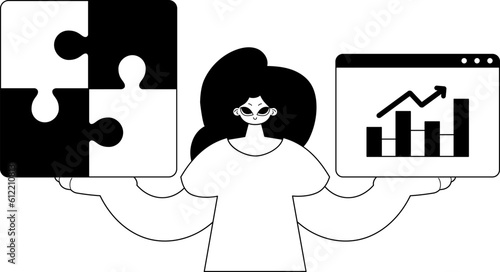 A girlfriend with a complicate in her handwrite and a graph of moral fooling grind . bootleg and egg white run artwork. Trendy style, Vector Illustration