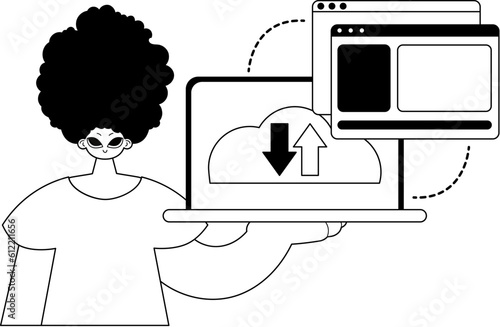 The Man with the browser that synchronizes the datum . Cloud storehouse typography . bootleg and ashen contact artwork. Trendy style, Vector Illustration