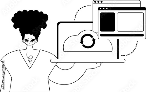 The Man with the browser that synchronizes the datum . Cloud storehouse typography . bootleg and ashen contact artwork. Trendy style, Vector Illustration