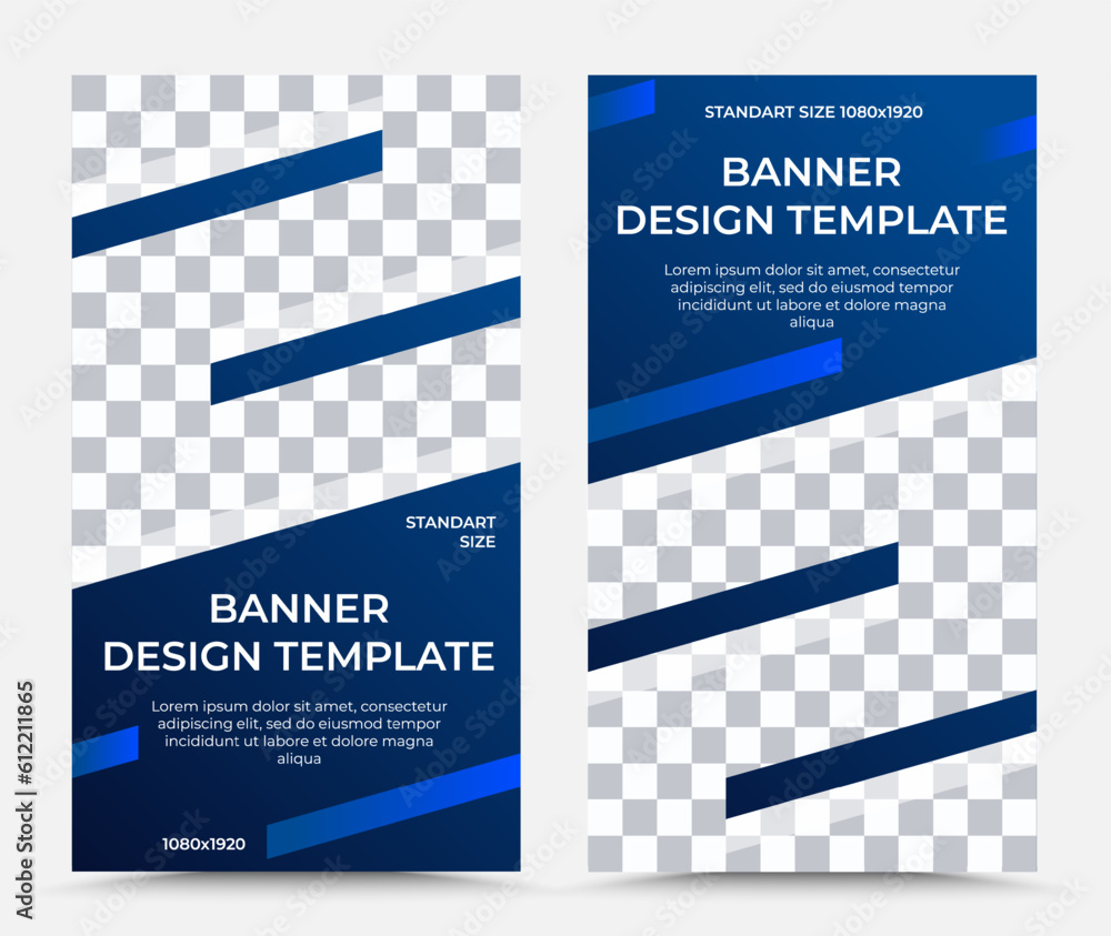 Vector banner templates design in the form of parallelograms and wide stripes in blue with white text Vector banner templates design in the form of parallelograms and wide stripes in blue with white text