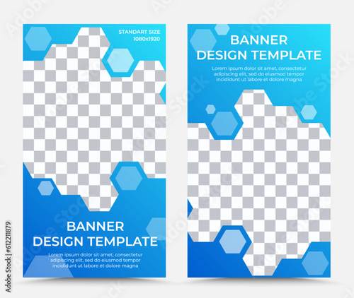 Design of vector banner templates with composition from hexagons or honeycombs 