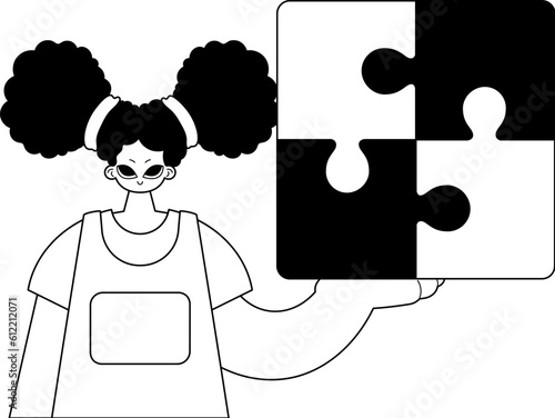 daughter with a perplex in her pass . black and whiten agate wrinkle artwork. Trendy style, Vector Illustration