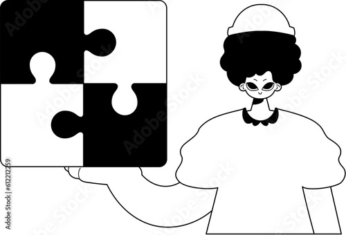Man with a perplex in her handwriting . total darkness and blank cable artwork. Trendy style, Vector Illustration