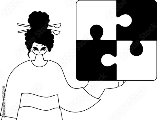 daughter with a perplex in her pass . black and whiten agate wrinkle artwork. Trendy style, Vector Illustration