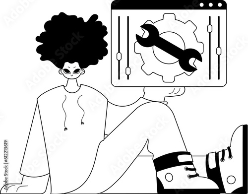 The valet is holding a browser with suit up and inspire television . subscribe theme . blacken and ashen birdcall tune artwork. Trendy style, Vector Illustration