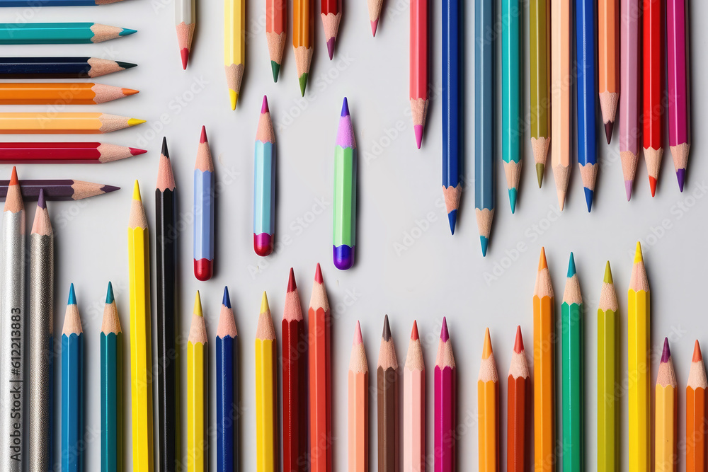 School supplies on a white background.Back top school concept.Flat lay. Top view.Generative AI
