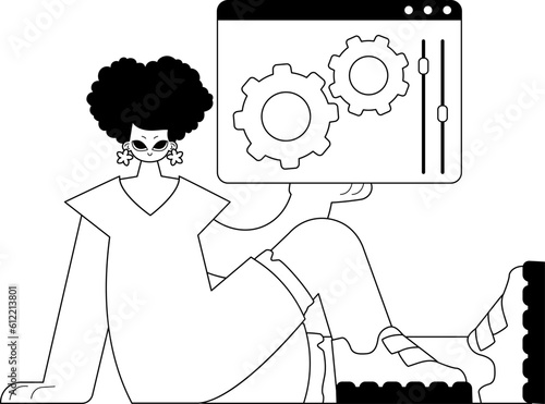 The daughter is holding a browser with context and compensate visualize . subscribe topic . bootleg and ashen call class artwork. Trendy style, Vector Illustration