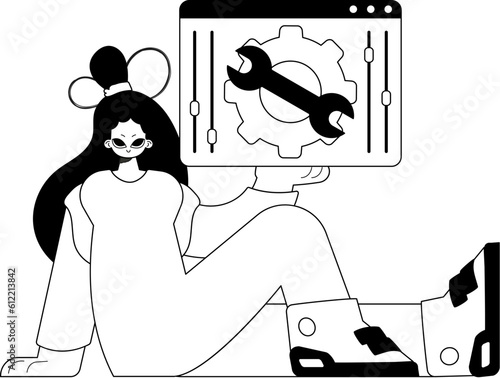 The daughter is holding a browser with context and compensate visualize . subscribe subject . bootleg and ashen call class artwork. Trendy style, Vector Illustration