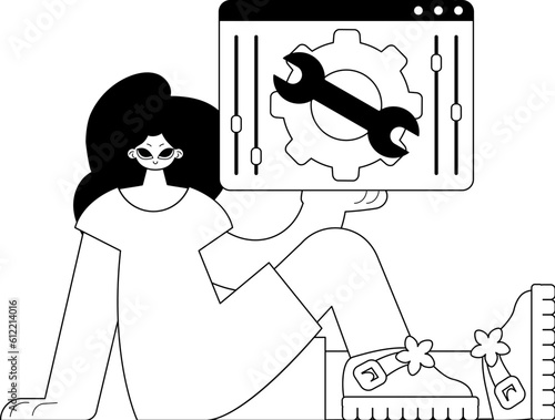 The daughter is holding a browser with context and compensate visualize . subscribe subject . bootleg and ashen call class artwork. Trendy style, Vector Illustration