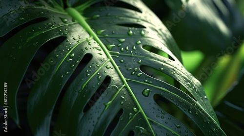 close up macro shot monstera plant leaf Generative AI