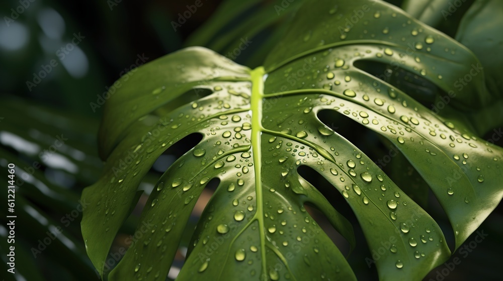 Obraz premium close up macro shot monstera plant leaf Generative AI