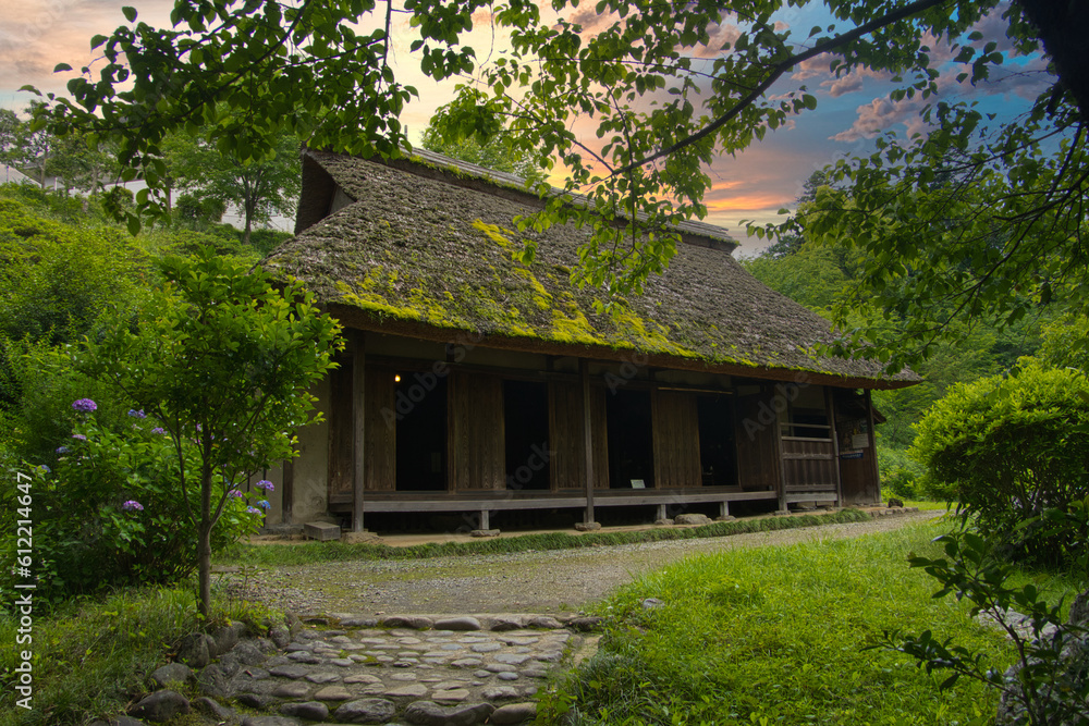 Traditional Japanese house with a thatched roof Traditional Japanese house with a thatched roof