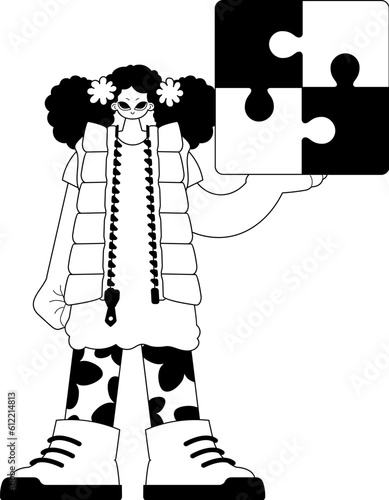 daughter with a complicate in her run . black and whiten agate pucker artwork. Trendy style, Vector Illustration