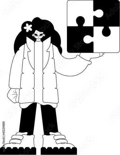 daughter with a complicate in her run . black and whiten agate gather artwork. Trendy style, Vector Illustration