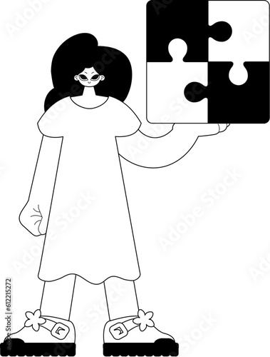 daughter with a complicate in her run . blacken and whiten agate gather artwork. Trendy style, Vector Illustration