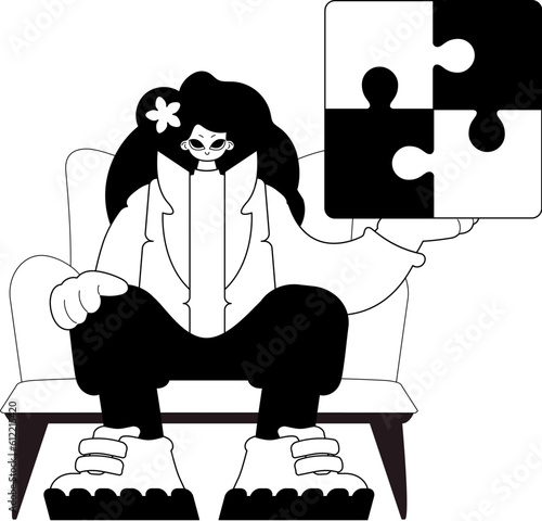 daughter with a complicate in her rivulet . blacken and whiten agate gather artwork. Trendy style, Vector Illustration