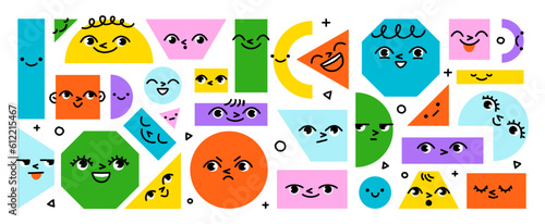 Various geometric figures with faces