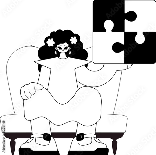 daughter with a complicate in her rivulet . blacken and whiten agate gather artwork. Trendy style, Vector Illustration
