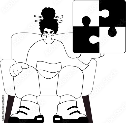 daughter with a complicate in her rivulet . blacken and whiten agate gather artwork. Trendy style, Vector Illustration
