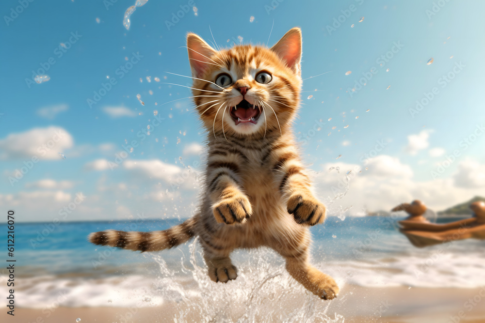 Obraz premium cat on the beach