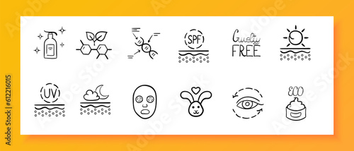 Cosmetics. Beauty and skincare products designed to enhance and beautify the face, body, and hair. Vector line icon for Business and Advertising