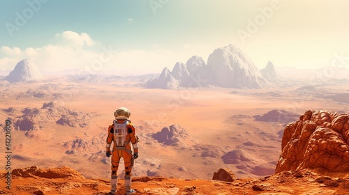 Astronaut in the red planet mars Generative AI © Gethuk_Studio