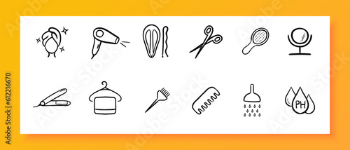Hair salon. A professional establishment where trained hairstylists offer a range of hair services, including cutting. Vector line icon for Business and Advertising