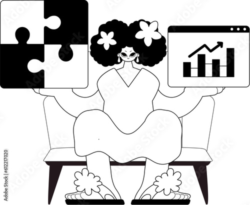 A girlfriend with a complicate in her handwrite and a graph of moral function scar . bootleg and egg white run artwork. Trendy style, Vector Illustration