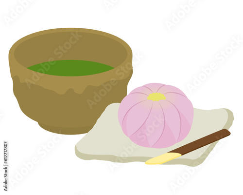 抹茶と練り切りのイラスト