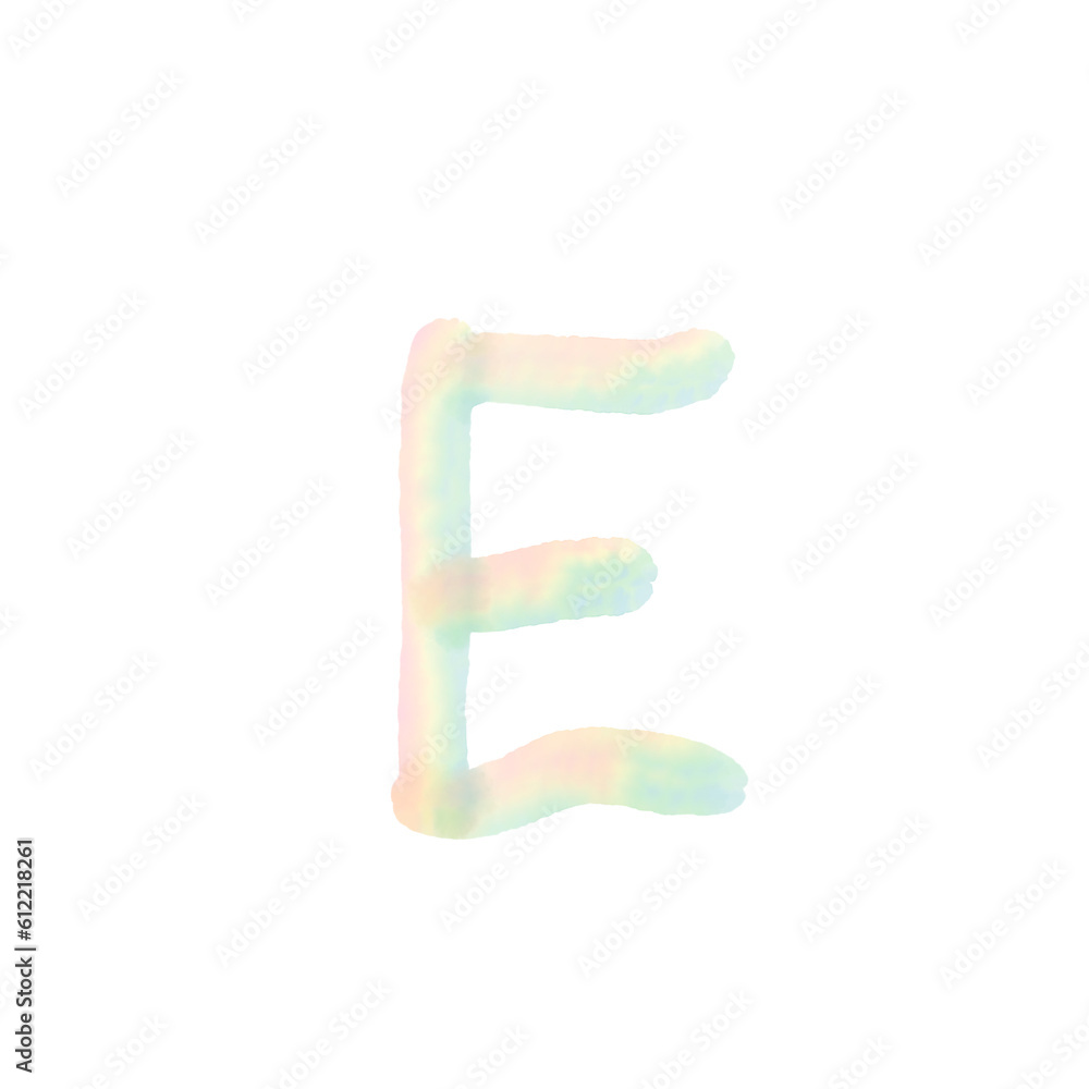 The English alphabet E is written in beautiful colors. The English alphabet E is written in beautiful colors.