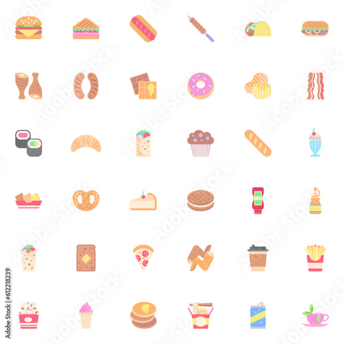Fast food flat icons set